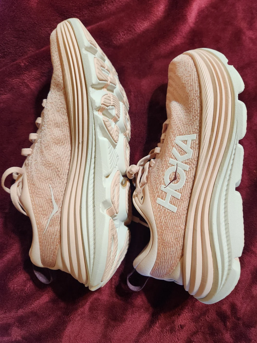 Hoka Women's Light Peach Knit Lace-Up Sneakers